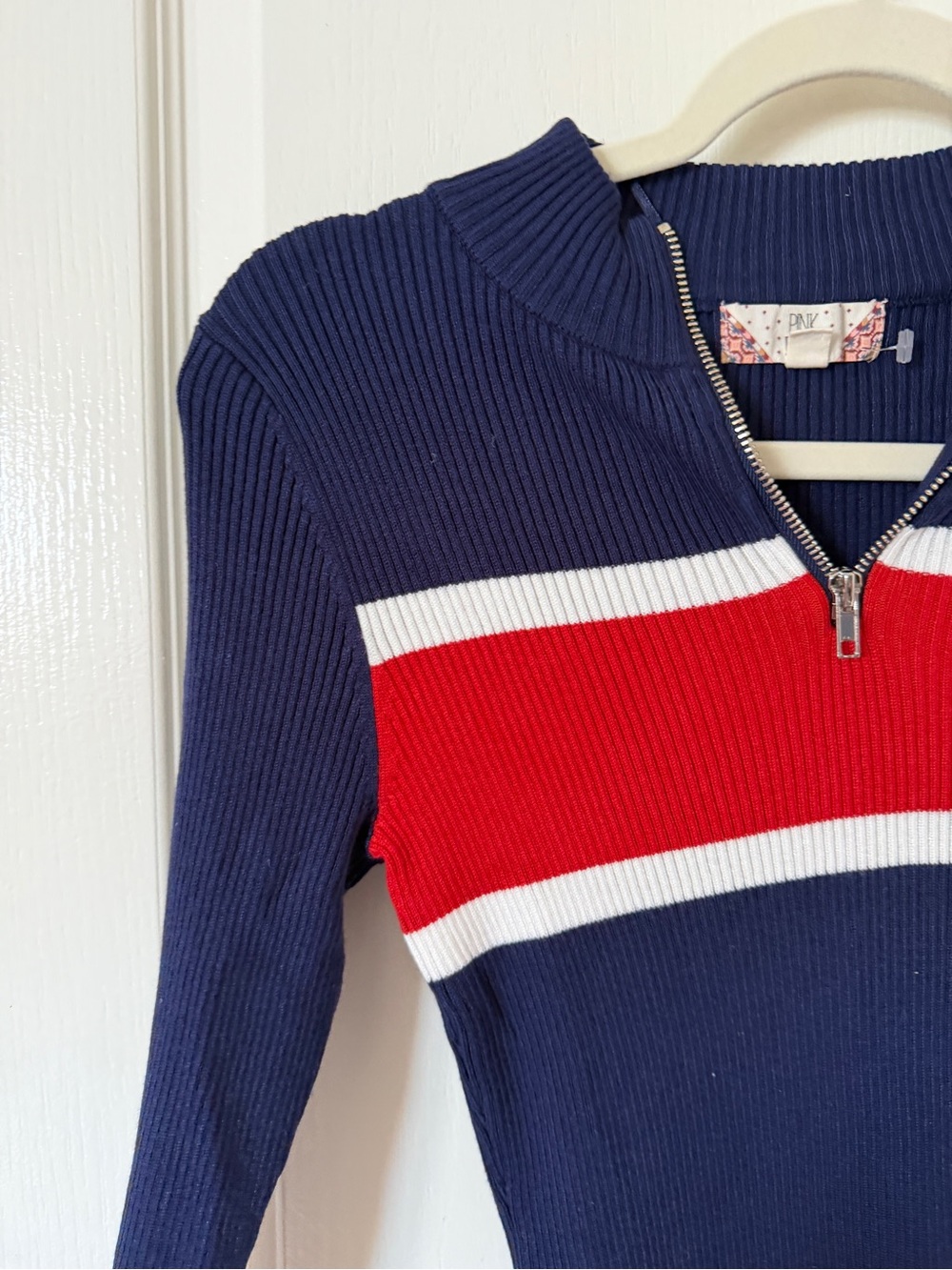 Pink Rose Navy Ribbed Zip-Front Sweater - Picture 6 of 6